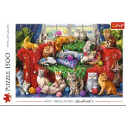 Trefl 26198 Marcello Corti Katzen Auf Dem Sofa 1500 Teile Puzzle -Berühmter Spielzeug Geschäft 26198 150 p