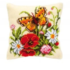 Vervaco PN-0008548 Kreuzstichkissen Blumen Und Schmetterling