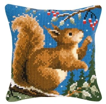 Vervaco PN-0145052 Kreuzstichkissen Eichhörnchen Im Winter