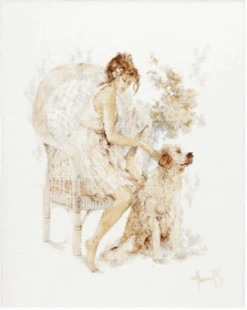 Lanarte PN-0007951 Mädchen Im Stuhl Mit Hund Kreuzstichpackung