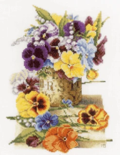 Lanarte PN-0154464 Stiefmütterchen Im Blumentopf Kreuzstichpackung
