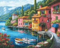 Dimensions 70-35285 Gold Collection Dorf Am Seeufer Kreuzstich Komplettpackung Ohne Rahmen